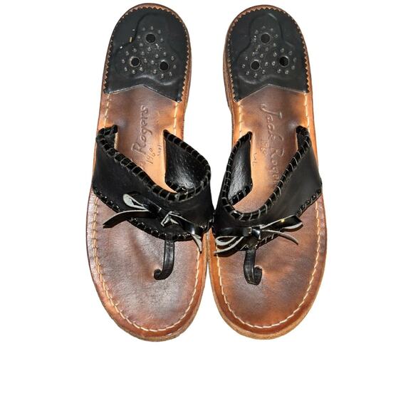 Jack Rogers Adeline Black Whipstitched Leather Bow Flat Sandals Women's‎ size 7M - Picture 3 of 8